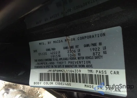 2020 Mazda Mazda3 Hatchback Preferred Package from USA, damaged, VIN JM1BPBMM2L1164359